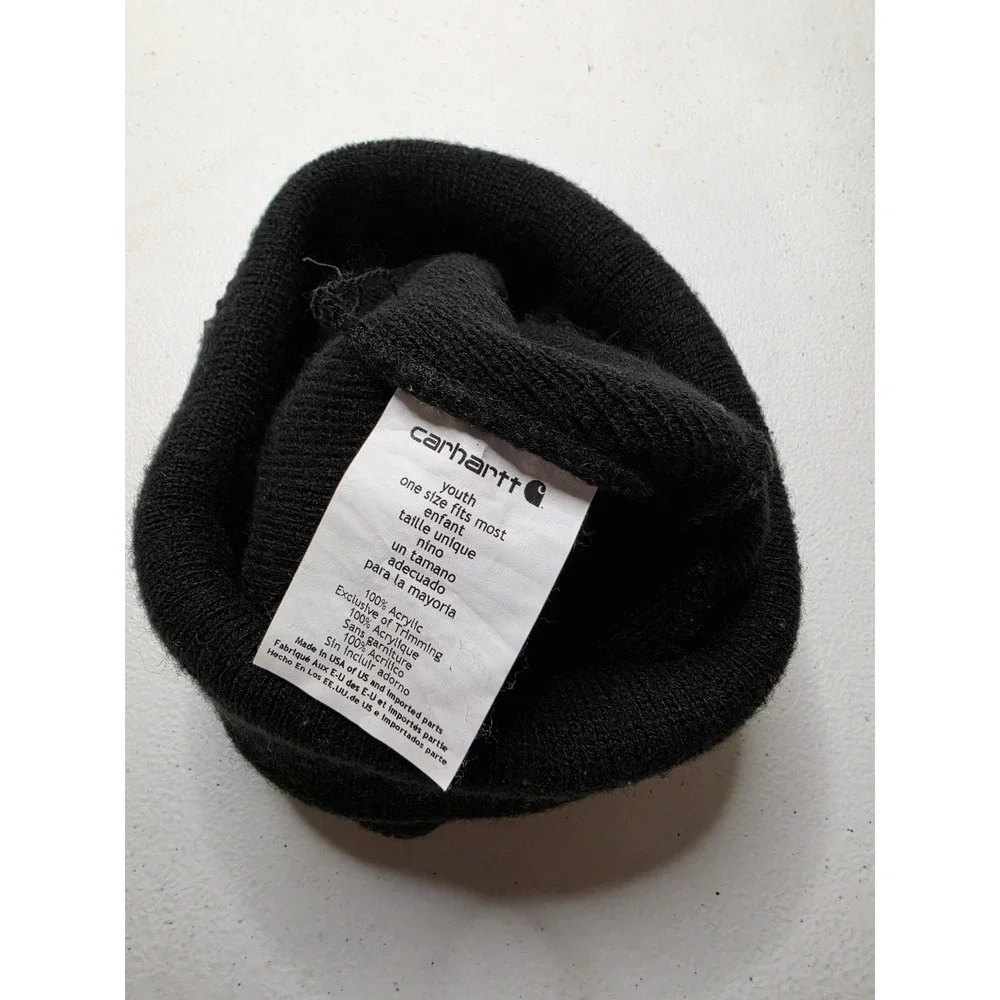 Carhartt Youth Acrylic Watch Hat Black Cuffed Beanie Logo Patch OSFM Kids
